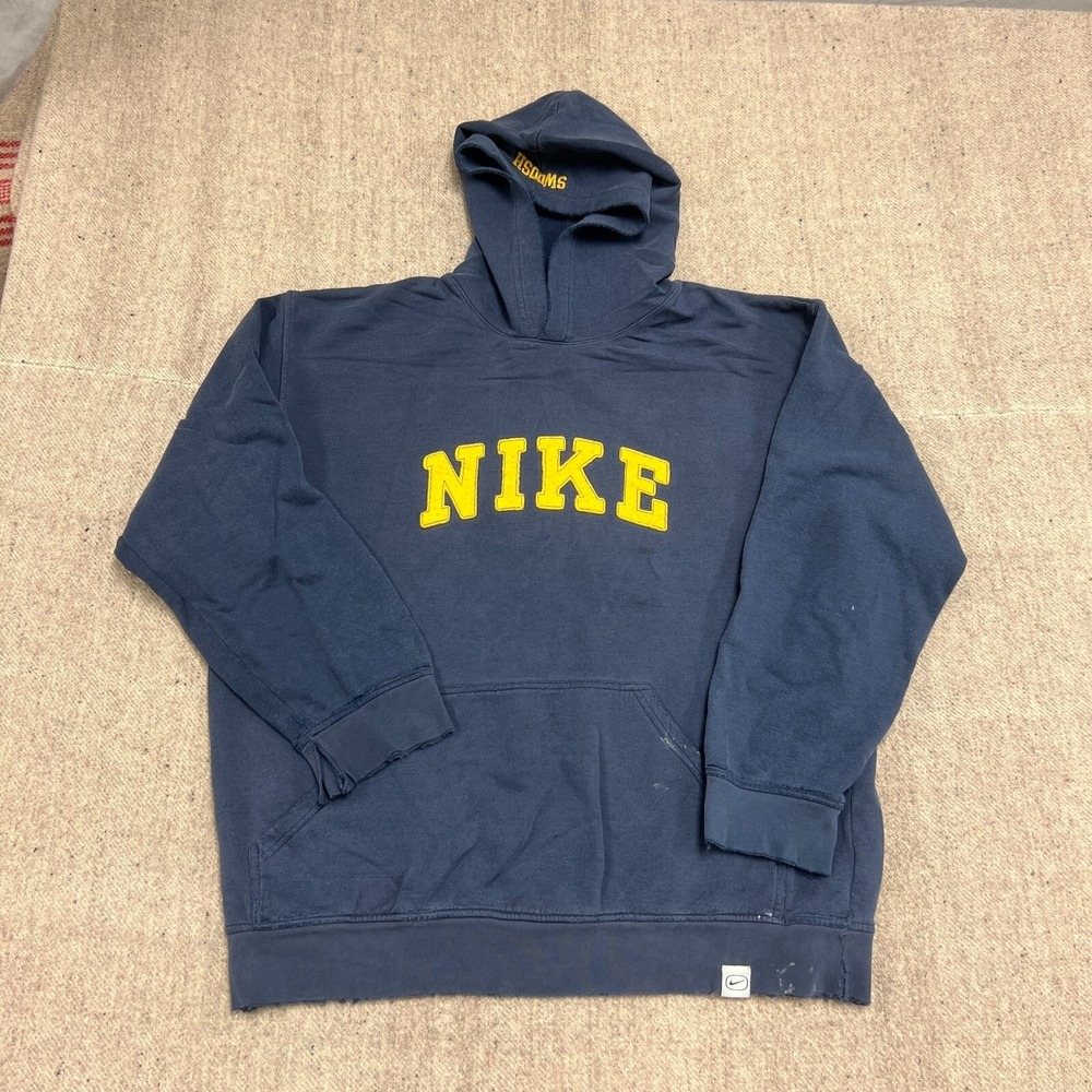 Vintage Nike Hoodie Mens Large Blue 2000s Y2K Distressed